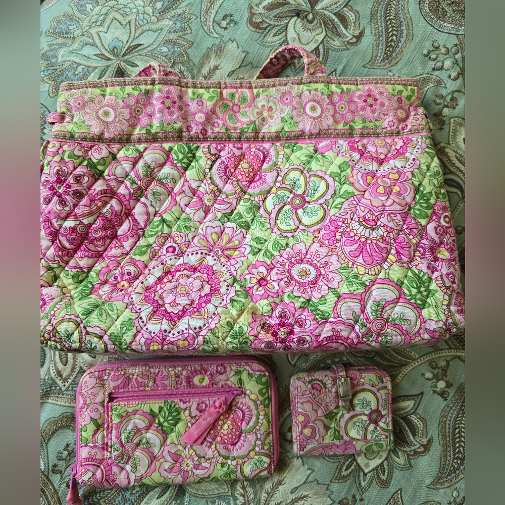 Vera Bradley Floral Quilted Tote and Wallets 3 pc Set